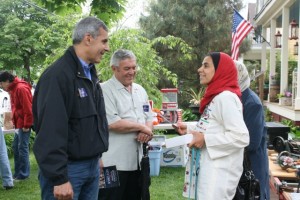 Sen. Joe Kyrillos and Mayor Fred Rast greeting voters in Atlantic Highlands. photo by Art Gallagher