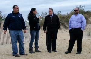 Middletown Committeeman Tony Fiore, Mayor Stephanie Murray, Congressman Chris Smith and Public Works Director Ted Maloney tour Ideal Beach in Middletown.