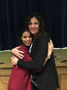 Marlboro Board of Ed VP Victoria Dean, right and Marriem,  a Muslim Marlboro High School junior at the conclusion of the March 10, 2015 BOE meeting