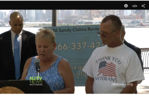 Highlands residents Kerry and Jamie Gowan  speak at May 2015 announcement that FEMA is reopening Sandy related flood insurance claims