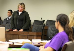 Toni Ann Marletta addresses Danielle Procopio-Adams, mother of hit and run victim Marissa Procopio, during her sentencing hearing. Photo by Tom Costello, APP.com